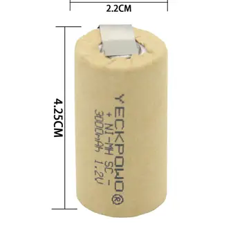 1,2 V polnilna akkus 3000mAh sub C baterije ravno vrhu SC baterije NIMH nikljeve plošče, varjenje zavihki za akumulatorski vrtalniki za B&D