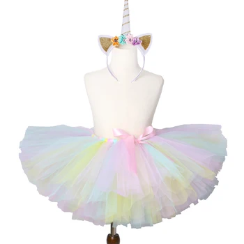 1 Nastavite Pastelnih Rainbow Unicorn Tutu Krilo Baby Otroci Ples Tutu Rojstni Til Krilo, Dekleta, Otroci Halloween Kostum Samorog