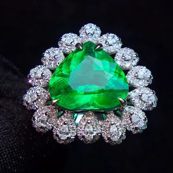 10K Zlati prstan Laboratoriju Ustvarili 5ct Emerald in Moissanite Diamantni Prstan Z nacionalno potrdilo o Em-022