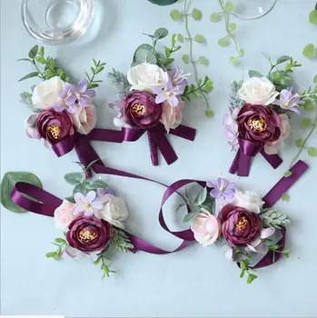 10Pcs Vijolično corsage cvet Brezplačna dostava, nevesta, ženin družice corsage broška roko zapestje cvet poročne fotografije rekviziti