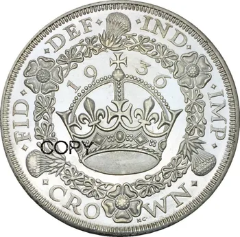 1936 Velika Britanija 1 Krono George V Venec Krono Cupronickel (Pozlačeno Srebro Kopijo Kovancev