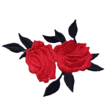 1Pc Dvojno Glavo Rose Cvet, Listi Vezenje Železa Na Aplicirano Obliž Sew Na Obliž Obrti Šivanje Popravila Vezene