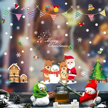 1Set Božič Snežinka Okno Oklepa Nalepke za Steklo, Božič Decals Okraski Počitnice Snežinka Santa Claus Jelenov Decals
