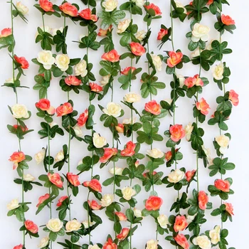 2.4 m Umetne cvetne Rose Cvet Niz Garland Ivy Trte, ki Visi Cvetje Za Stenski Dekor Listi Garland Poročno Dekoracijo Doma