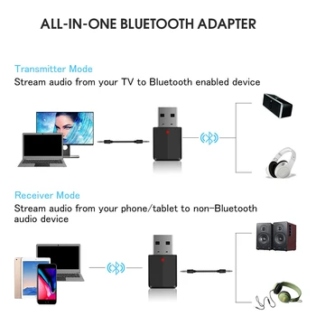 2 v 1 3,5 mm Mini Stereo AUX Bluetooth Oddajnik Brezžični vmesnik Bluetooth Audio Sprejemnik Oddajnik Za TV PC Avto Zvočniki
