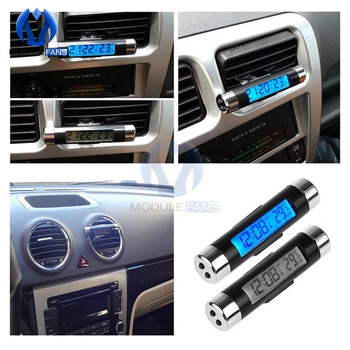 2 v 1 Modra/Osvetlitev Avto Digitalni LCD Temperature, Termometer Samodejna nastavitev Ure Zaprtih Elektronskih Brez Baterije