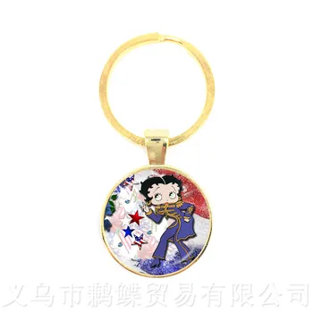 2018 New Sexy Hyperbole Betty Boop Series Pattern 25mm Round Glass Cabochon Handmade Keychians For Glamorous Gift