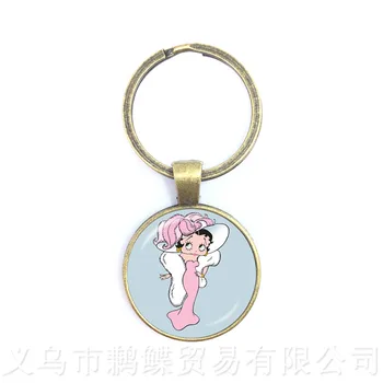 2018 New Sexy Hyperbole Betty Boop Series Pattern 25mm Round Glass Cabochon Handmade Keychians For Glamorous Gift