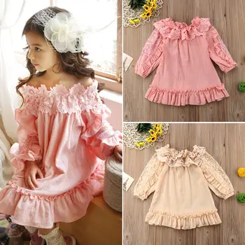 2019 Novih Otroci Princesa Obleko Otrok Baby Girl Oblačenja Čipke Cvetlični Off Ramenski Stranka Obleke, Obleke, 2-7Y