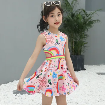 2019 novo luštna dekleta obleko poletje risanka tiskanja obleko dekle kakovosti princesa obleko modne otroci obleke za dekleta