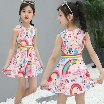 2019 novo luštna dekleta obleko poletje risanka tiskanja obleko dekle kakovosti princesa obleko modne otroci obleke za dekleta