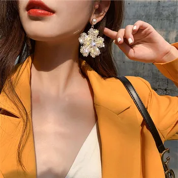 2019 Novo Ročno Kristalno Beaded Cvet Uhani Za Ženske Top Model Izjavo Korejski Uhani, Modni Nakit Trgovini