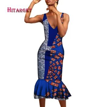 2020 Afriška Oblačila za Ženske Dashiki Afriške Bazin Riche Seksi brez Rokavov V Vratu Zanko Dolgo morska deklica Zaviti Obleko za Stranko WY7467
