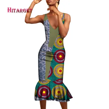 2020 Afriška Oblačila za Ženske Dashiki Afriške Bazin Riche Seksi brez Rokavov V Vratu Zanko Dolgo morska deklica Zaviti Obleko za Stranko WY7467