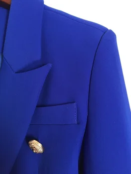 2020 Jeseni Novo Modri Blazer Visoke Kakovosti Modno Žensko Jakno Poln Rokavi Gumb Pakete Claasy Vintage Plašč Slaven
