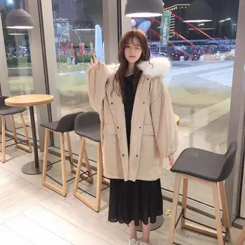 2020 korejska različica dolgo ohlapno lase ovratnik kapa bombaž oblačila študentov debel bombaž bombaž jakna ženske