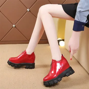 2020 Modne Platforme Ženske Škornji Usnjeni Močen Pete Škornji Za Ženske Spredaj Zadrgo Škornji Ženske Čevlje Črna Bela Rdeča 34-39