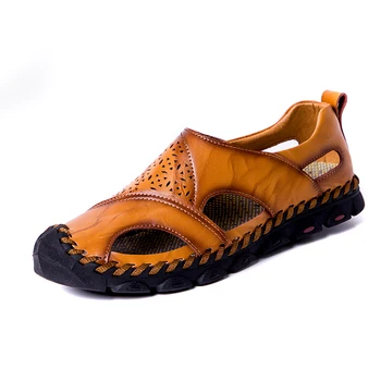 2020 Novih Moških Dihanje Poletne Sandale Visoke Kakovosti Pravega Usnja Sandali Človek Stanovanj Plus Velikost Moda Priložnostne Plaži Moški čevlji