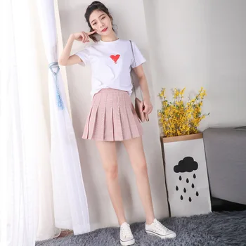 2020 Novo Kariran Visoko Pasu Korejskem Slogu Harajuku Ženska Dekleta Kawaii Preppy Stil Naguban Krila, Ženska Linija Kratko Mini Krilo