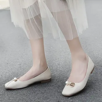 2020 poletje novo stanovanje moda priložnostne mehko dno, usnjeni čevlji divje kvadratni vodja plitvo usta enotni ženski čevlji X165