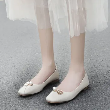 2020 poletje novo stanovanje moda priložnostne mehko dno, usnjeni čevlji divje kvadratni vodja plitvo usta enotni ženski čevlji X165