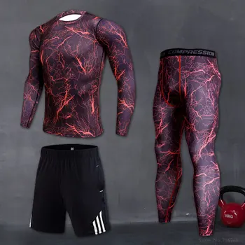 2020 Stiskanje Moški 3 Kos Joga Set Fitnes Športna Oblačila Telovadnici Long Sleeve Zgornji del Oblačila Majice MMA Teče Dokolenke Uvježbavanje Hlače