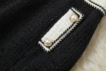 2020 zimske ženske tweed mini krilo obleko, barvo znižuj ovratnik beloprsi singl suknjiča in krila za črno dva kosa obleke