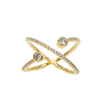 2021 ploščo jasno, kubičnih cirkonij odprite criss cross X oblika za ženske, nakit lepo, občutljivo polno prst zlato, ki je napolnjena cz modni prstan