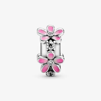 2021 Priljubljenih Novih 925 Sterling Srebrni Biseri Pink Daisy Cvet Posnetek Čare fit Original Pandora Zapestnice DIY Dekle Nakit