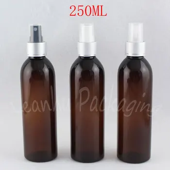 250 ML Rjava Plastenka S Srebrno Spray Črpalka , 250CC Toner / Voda Sub-stekleničenje , Prazne Kozmetični Posode ( 25 PC/Veliko )