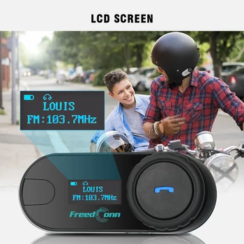 2PCS FreedConn TCOM-SC W/Zaslon Bluetooth Motoristična Čelada Interkom Slušalke z FM Radio + 2v1 Slušalka