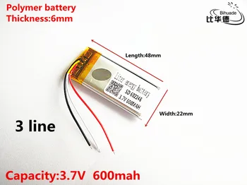3 linije Dobro Qulity 3,7 V,600mAH,602248 Polimer litij-ionska / Litij-ionska baterija za IGRAČE,MOČ BANKE,GPS,mp3,mp4