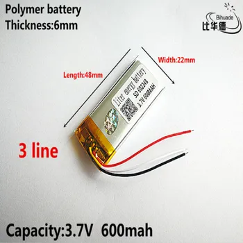 3 linije Dobro Qulity 3,7 V,600mAH,602248 Polimer litij-ionska / Litij-ionska baterija za IGRAČE,MOČ BANKE,GPS,mp3,mp4