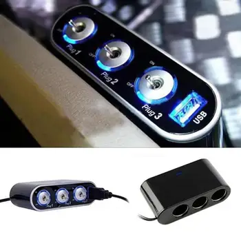 3 Način, Avto Cigarete, Vžigalnik Trojna Vtičnica Razdelilnik USB Polnilnik z LED Luči