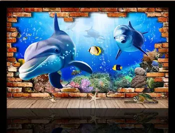 3d ozadje po meri, podvodni svet delfini 3 d nastavitev TELEVIZORJA stene papirja