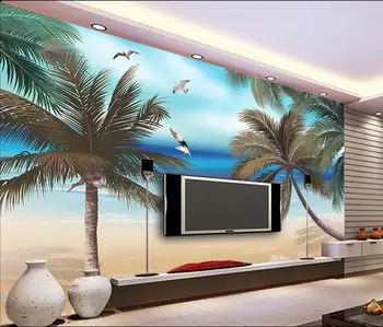 3D ozadje po meri, zidana netkane ozadje Kokosove sanje ročno poslikano poletje plaža galeb nastavitev TELEVIZORJA stenske tapete