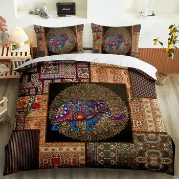 3D posteljnina obleko, slon nacionalni slog mozaik 3pcs kraljica meri oblikovalec posteljnina luksuzni rjuhe kritje