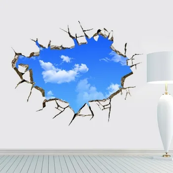 3D Živo Okno Hole Krajine, Modro Nebo, Beli Oblak Ustvarjalni Dom Decal Za Hišo Dnevna Soba Streho Ozadja