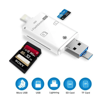 4 v 1 bralnik kartic napajalnik za strele z SD TF kartice USB Micro za Android iphone računalnik Android pametni mobilni telefon