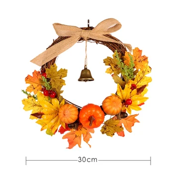 40 cm Zahvalni Umetno Cvetlični Venec Bučna Maple Leaf Bell Perilo Vozel Garland Doma Dekor Vrata, Okna Viseči Okras