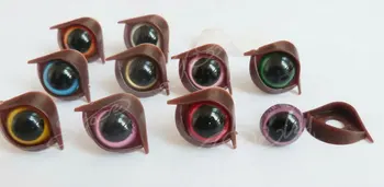 40pcs/paket---14 mm mešane barve plastike varnost igrač oči z rjavo veke s podložko za diy lutka acessories