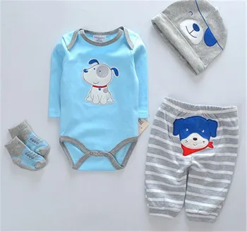 4Pcs Newborn Baby oblačila Fantje Dekleta, igralne obleke srčkan Živali Natisnjeni Dolg Rokav Pozimi Bombaž Otrok Jumpsuit Playsuit Obleke Clothin