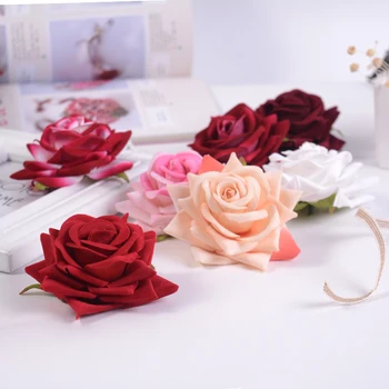 5pcs 8 CM rose, rdeča umetno cvetje glavo plastično Ročno izdelan poročni, za domače Dan doma stranka venec dekoracijo DIY darilo svile obrti