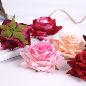 5pcs 8 CM rose, rdeča umetno cvetje glavo plastično Ročno izdelan poročni, za domače Dan doma stranka venec dekoracijo DIY darilo svile obrti