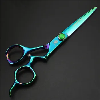 6 inch Japonski las škarje Zelena ukrivljen ročaj las škarje Professional frizerski salon škarje