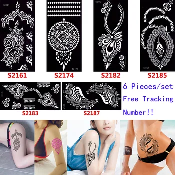 6 Kosov Votlih Henna Tatoo Matrica Predlogo Cvet Čipke Design Airbrush Slikarstvo Nazaj Body Art Tattoo Matrica Vroče Prodaje S200#27