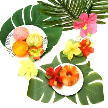 60 kos Na Nabor Hawaiian Želva Listov s Palico Listov in Cvetov hibiskusa Diy Tropski Plaži, na Prostem, v Zaprtih prostorih za Poroko Namizni dekor