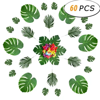 60 kos Na Nabor Hawaiian Želva Listov s Palico Listov in Cvetov hibiskusa Diy Tropski Plaži, na Prostem, v Zaprtih prostorih za Poroko Namizni dekor