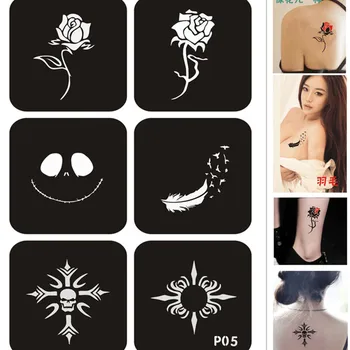 6pcs Tatoo Matrice za Henna Predlogo Za Barve Mehendi Indija Airbrush Tattoo, Bleščice Začasno Telo