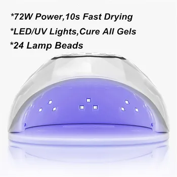 72W UV-LED Lučka za Nohte Za Manikura, Gel, Lak za Lase Sušenje laka Lučka LCD-Zaslon Hitri Suhe Auto Senzor za Manikiranje Orodja
